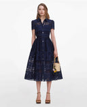 SELF-PORTRAIT COLLARED MIDI DRESS NAVY