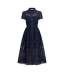 SELF-PORTRAIT COLLARED MIDI DRESS NAVY