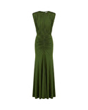 SELF-PORTRAIT OLIVE JERSEY GATHERED DRESS GREEN