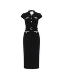 SELF-PORTRAIT WOOL CREPE MIDI DRESS BLACK