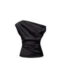 SELF-PORTRAIT DRAPED TAFFETA TOP BLACK