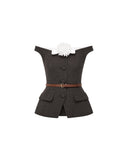 SELF-PORTRAIT OFF SHOULDER COLLAR TOP BROWN