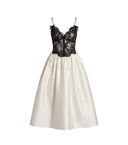 SELF-PORTRAIT TAFFETA CONTRAST LACE MIDI DRESS