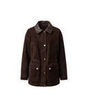 ENES JUDY SUEDE JACKET WITH LEATHER COLLAR DARK BROWN