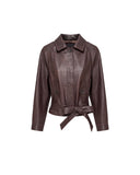 ENES WENDY BELTED LEATHER JACKET DARK BROWN