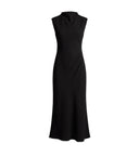 VINCE DRAPED FUNNEL NECK DRESS BLACK