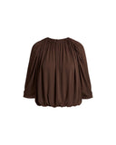 VINCE GATHERED CAPE SLEEVE BUBBLE BLOUSE BROWN