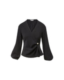 VERONICA BEARD DREW BROOCHE BLOUSE BLACK
