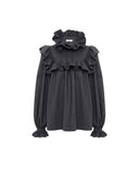 CHLOÉ HIGH NECK RUFFLE BLOUSE GRAPHIC GREY