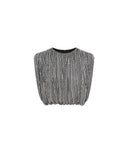 SELF-PORTRAIT CROPPED DRAPED RHINESTONES TOP SILVER