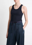 VINCE RIBBED TANK TOP COASTAL BLUE