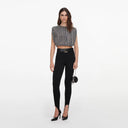 SELF-PORTRAIT CROPPED DRAPED RHINESTONES TOP SILVER