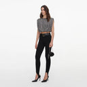 SELF-PORTRAIT CROPPED DRAPED RHINESTONES TOP SILVER