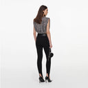 SELF-PORTRAIT CROPPED DRAPED RHINESTONES TOP SILVER
