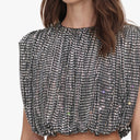 SELF-PORTRAIT CROPPED DRAPED RHINESTONES TOP SILVER