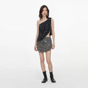 SELF-PORTRAIT ONE SHOULDER RHINESTONES TOP BLACK