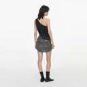SELF-PORTRAIT ONE SHOULDER RHINESTONES TOP BLACK