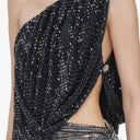 SELF-PORTRAIT ONE SHOULDER RHINESTONES TOP BLACK