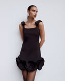SELF-PORTRAIT CREPE 3D FLOWER DRESS BLACK