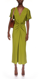 VICTORIA BECKHAM DRESS GATHERED MIDI GREEN