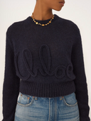 CHLOÉ CROPPED LOGO KNIT NAVY