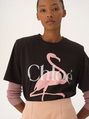 CHLOÉ GENEROUS LOGO FLAMINGO T-SHIRT BLACK