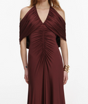 SELF-PORTRAIT DRAPE MIDI DRESS BROWN