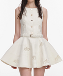 SELF-PORTRAIT DENIM BRODERIE DRESS CREAM
