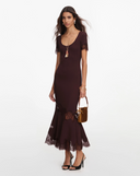 SELF-PORTRAIT RIBBED MIDI KNIT DRESS BROWN