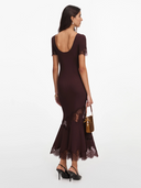 SELF-PORTRAIT RIBBED MIDI KNIT DRESS BROWN