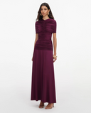 SELF-PORTRAIT GATHERED JERSEY DRESS BURGUNDY