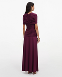 SELF-PORTRAIT GATHERED JERSEY DRESS BURGUNDY