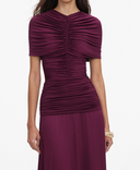 SELF-PORTRAIT GATHERED JERSEY DRESS BURGUNDY