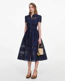 SELF-PORTRAIT COLLARED MIDI DRESS NAVY