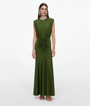 SELF-PORTRAIT OLIVE JERSEY GATHERED DRESS GREEN