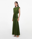 SELF-PORTRAIT OLIVE JERSEY GATHERED DRESS GREEN