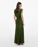SELF-PORTRAIT OLIVE JERSEY GATHERED DRESS GREEN