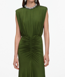 SELF-PORTRAIT OLIVE JERSEY GATHERED DRESS GREEN