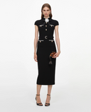SELF-PORTRAIT WOOL CREPE MIDI DRESS BLACK