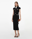 SELF-PORTRAIT WOOL CREPE MIDI DRESS BLACK