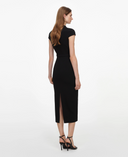 SELF-PORTRAIT WOOL CREPE MIDI DRESS BLACK