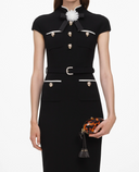 SELF-PORTRAIT WOOL CREPE MIDI DRESS BLACK