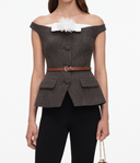 SELF-PORTRAIT OFF SHOULDER COLLAR TOP BROWN
