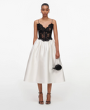 SELF-PORTRAIT TAFFETA CONTRAST LACE MIDI DRESS