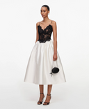 SELF-PORTRAIT TAFFETA CONTRAST LACE MIDI DRESS