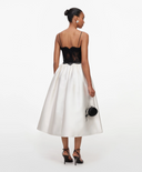 SELF-PORTRAIT TAFFETA CONTRAST LACE MIDI DRESS