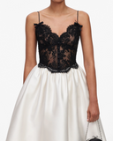 SELF-PORTRAIT TAFFETA CONTRAST LACE MIDI DRESS