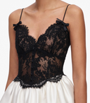 SELF-PORTRAIT TAFFETA CONTRAST LACE MIDI DRESS