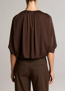VINCE GATHERED CAPE SLEEVE BUBBLE BLOUSE BROWN