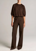 VINCE GATHERED CAPE SLEEVE BUBBLE BLOUSE BROWN